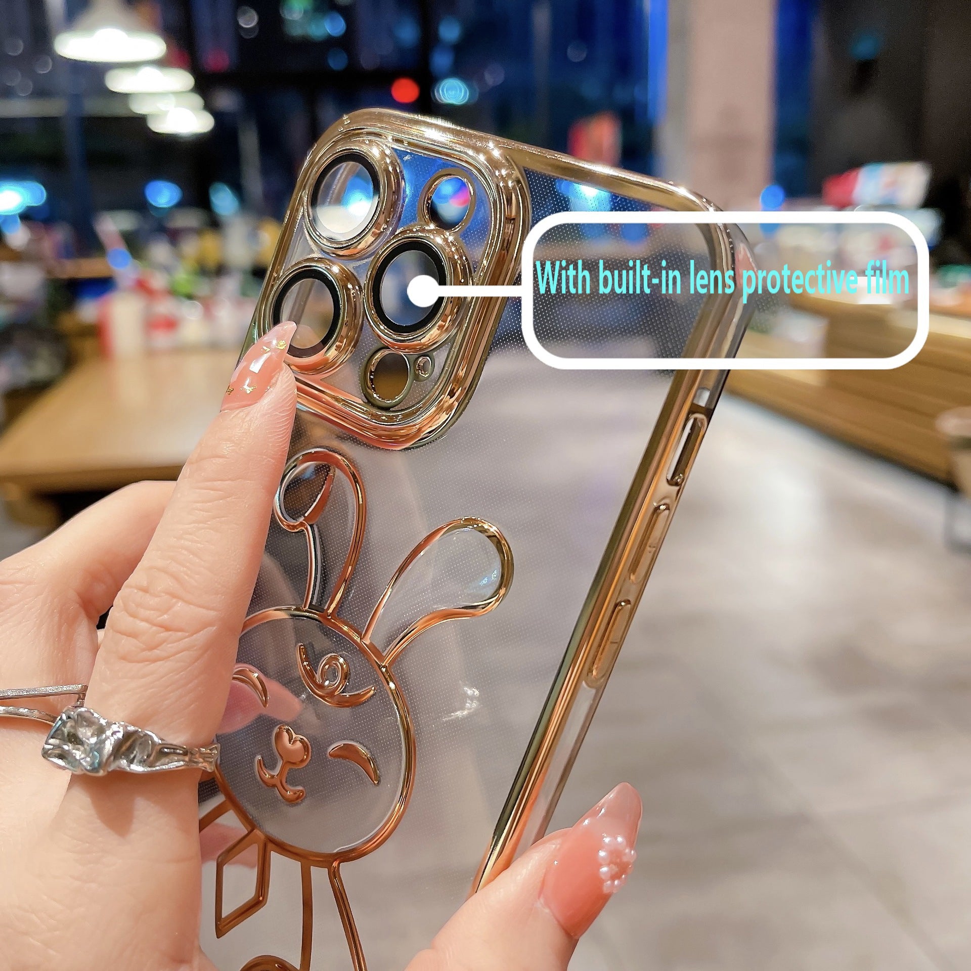 Pro iPhone 13 Pro 6,1 palcový králičí design TPU pouzdro Transparentní galvanický kryt telefonu s fólií na čočky Pro iPhone 13 Pro 6,1 palcový králičí design TPU pouzdro Transparentní galvanický kryt telefonu s fólií na čočky